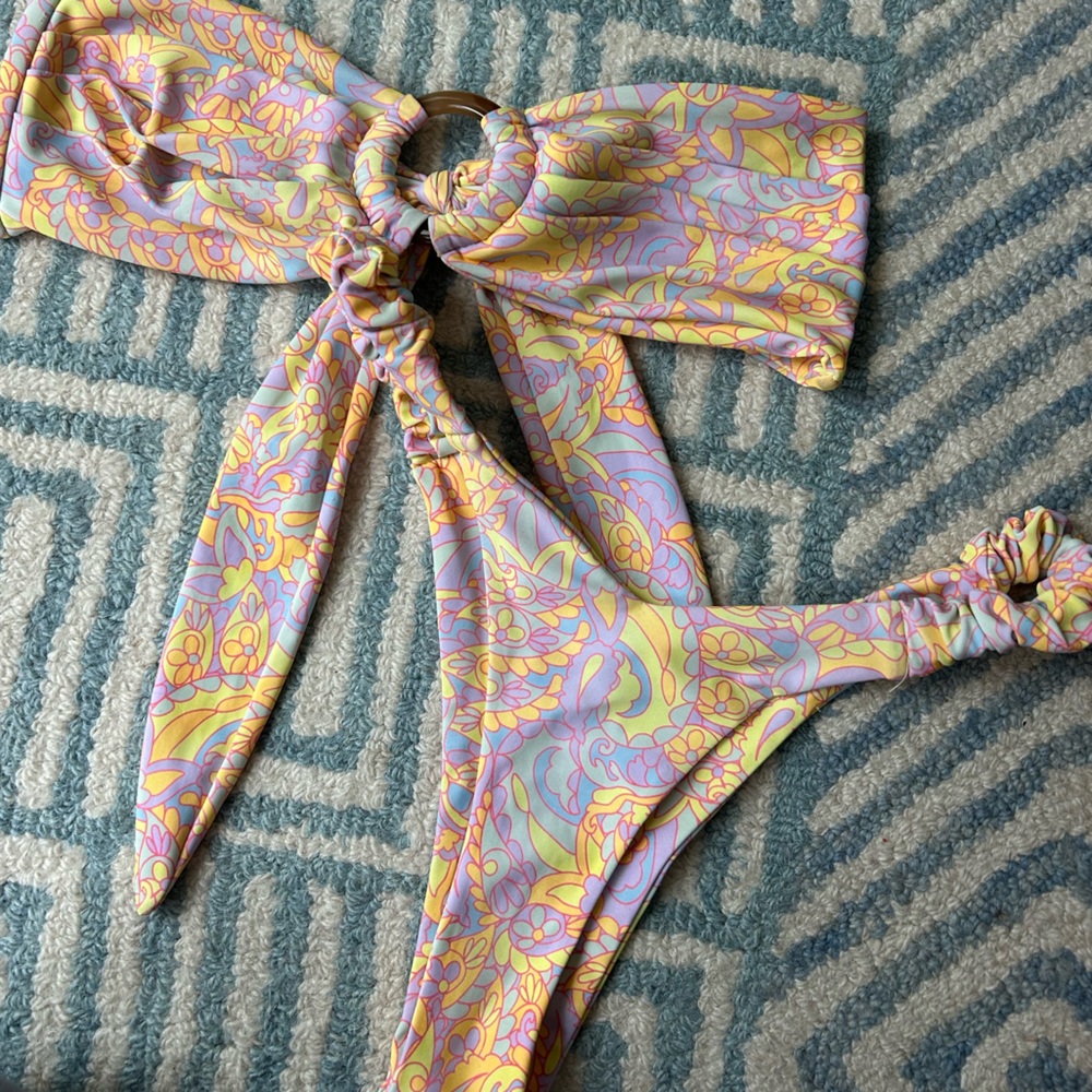 Colorful Patterned Bikini with Ring Detail